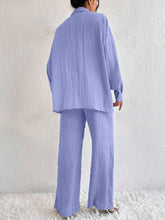 Button Up Long Sleeve Shirt and Pants Set OutfitFlow